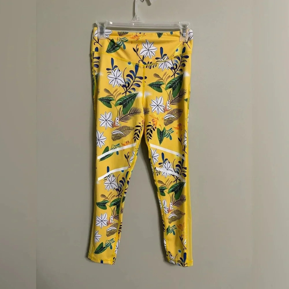 Zyia Yellow Floral Light N Tight Hi Rise Mesh Leggings Pants Size Small 6-8 - Picture 1 of 8
